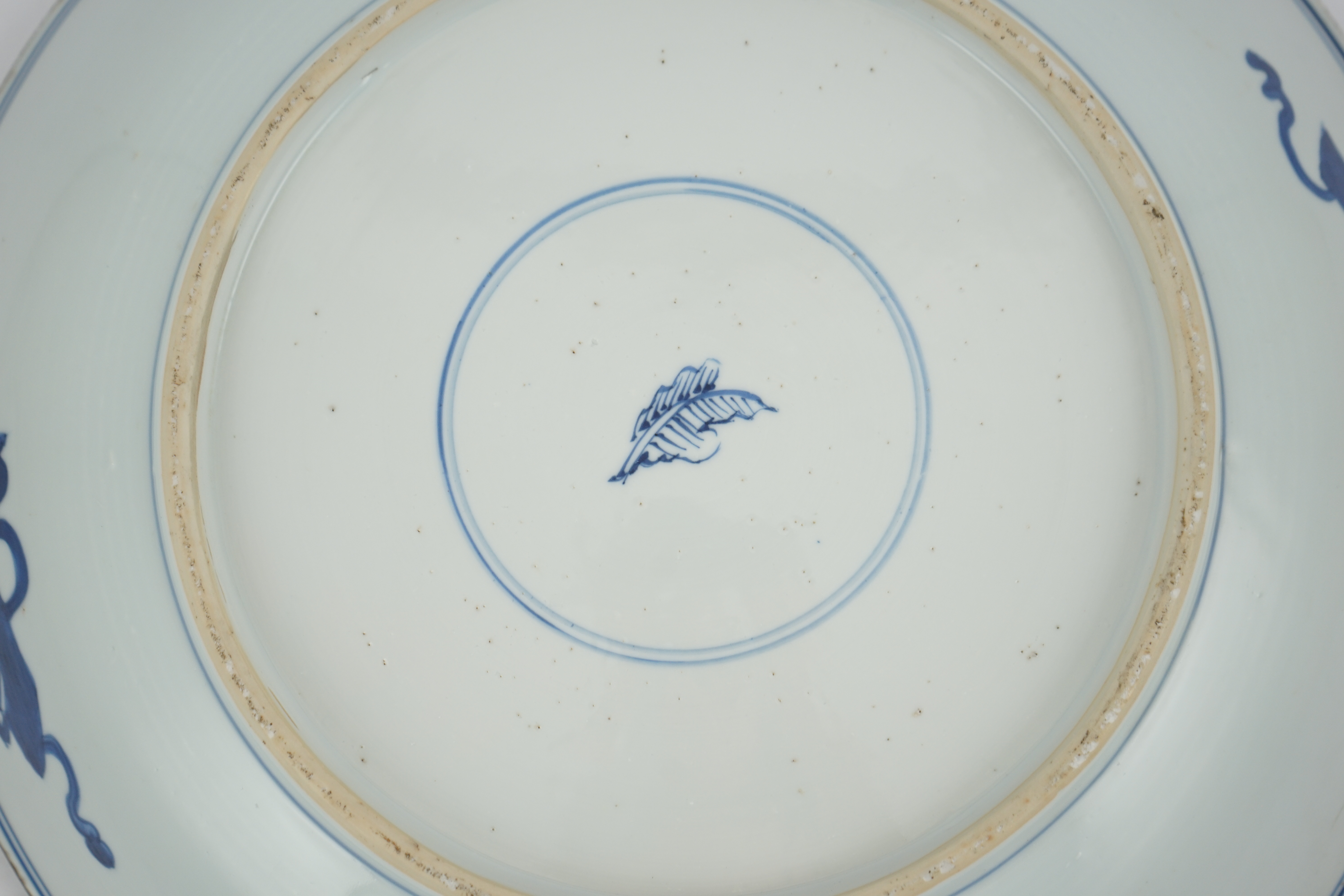 A large Chinese blue and white ‘lotus’ dish, Kangxi period